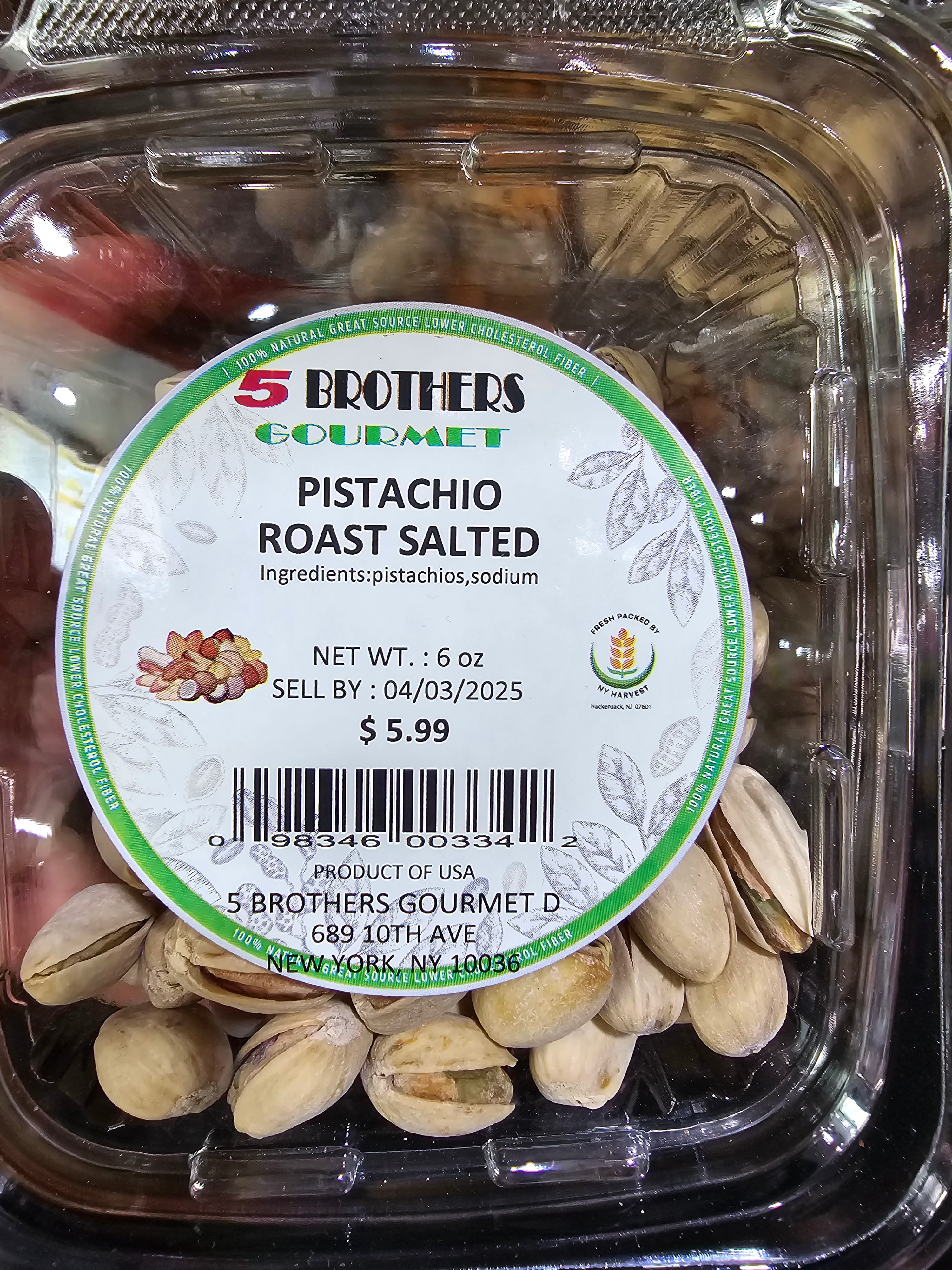 5 Brothers Gourmet Pistachio Roast Salted 6 oz