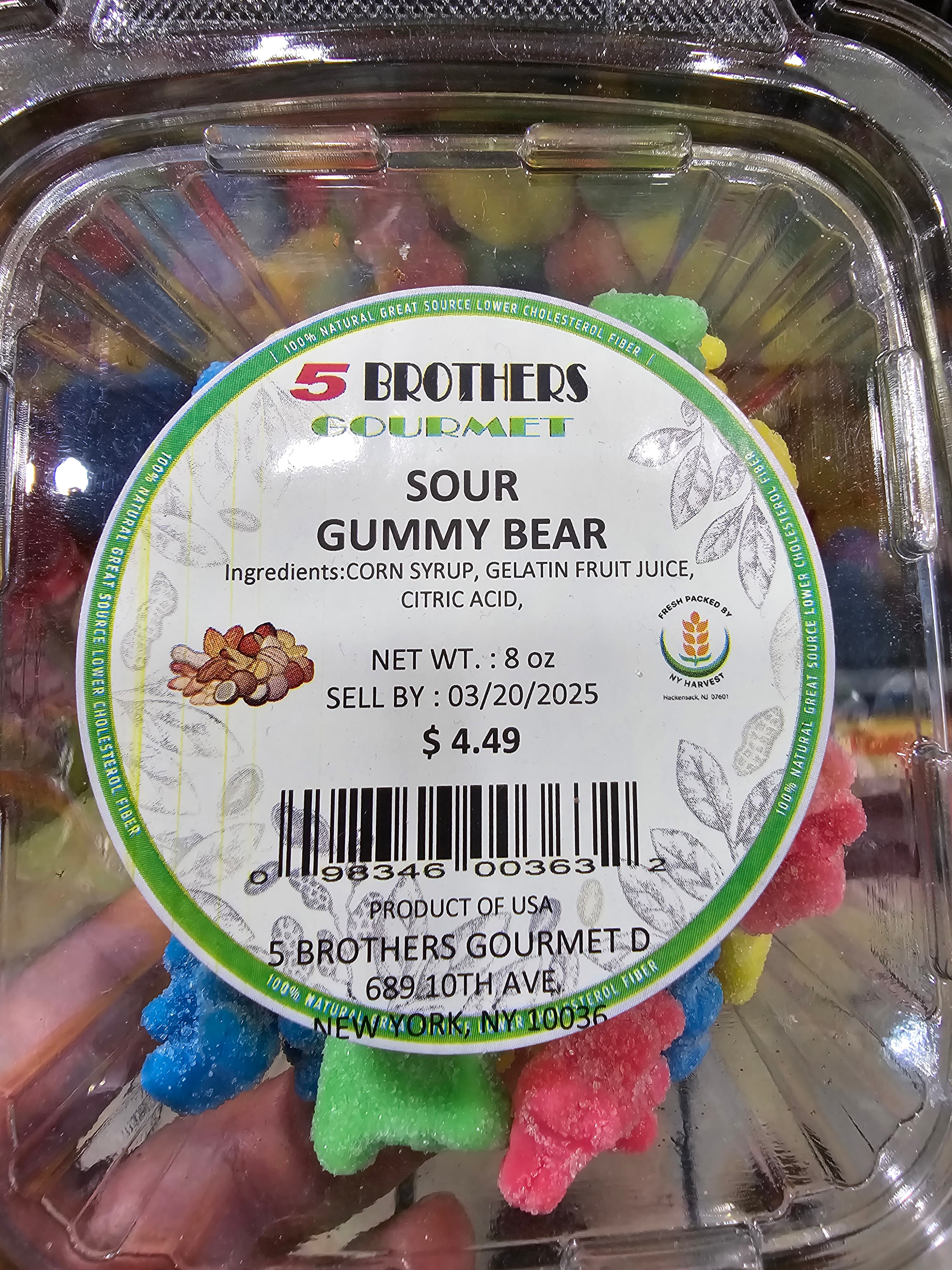 5 Brothers Gourmet Sour Gummy Bear - 8 oz